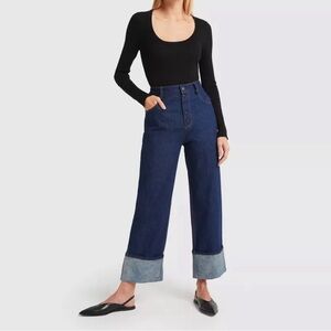 G. Label by Goop Alison Dark Wash Boyfriend Cuffed Hem Jean Size: 25